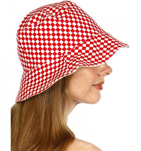 Bucket Hats Bucket Hats for Women- Cotton Packable Plain Cap- Travel Outdoor - Red 2 - CA18W3CLX3E $23.57