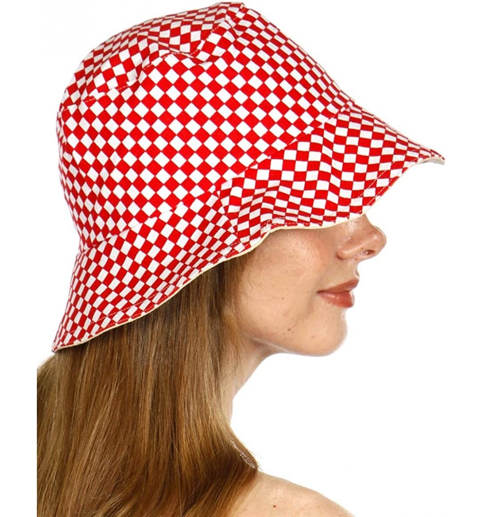 Bucket Hats Bucket Hats for Women- Cotton Packable Plain Cap- Travel Outdoor - Red 2 - CA18W3CLX3E $9.95