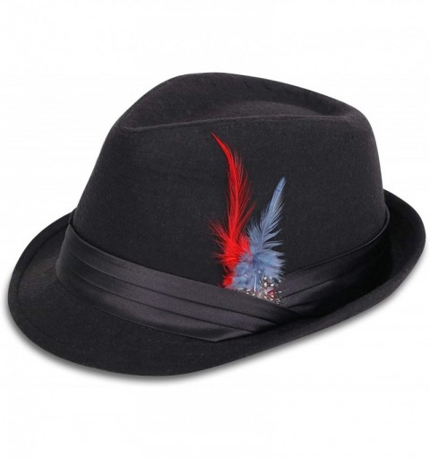 Fedoras Classic Gangster Stain-Resistant Crushable Gentleman's Fedora - Black/Red Fur - CA18WML96N8 $29.44