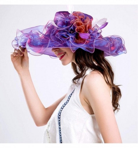 Sun Hats Women Organza Kentucky Derby Hat Tea Party Hat Women Church Hats Women Ruffles Wedding Hat - Type 2 - Purple - CL18Q...