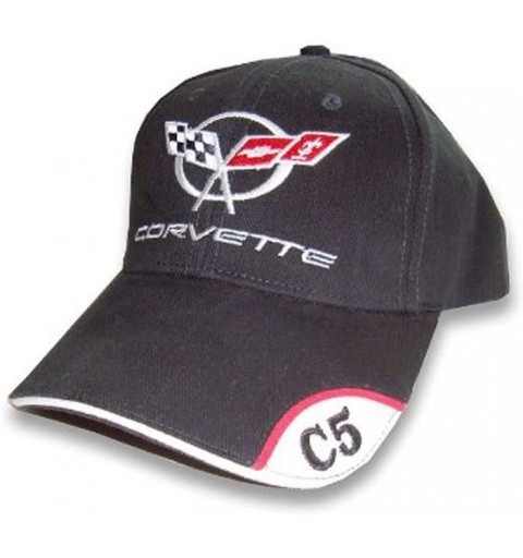 Baseball Caps C5 Corvette Black Brushed Twill Hat with Brim Emblem - C0113YZC35P $18.98