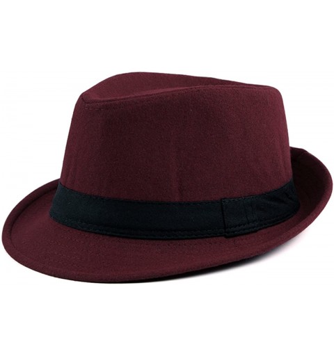 Fedoras Trilby Fedoras Panama Jazz Hat Short Brim Bowler Hat for Men/Women - Burgundy - CX18HKKWMXL $17.35