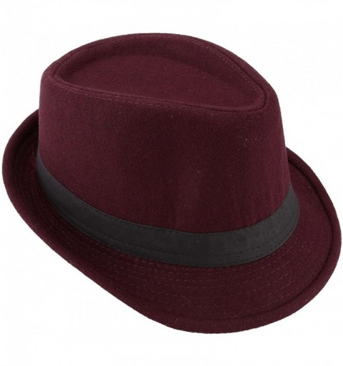 Fedoras Trilby Fedoras Panama Jazz Hat Short Brim Bowler Hat for Men/Women - Burgundy - CX18HKKWMXL $17.35