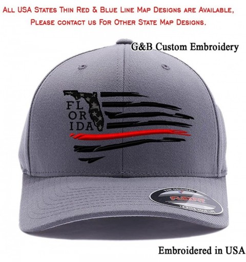 Baseball Caps California - Texas - Florida Thin Red Line USA Flag with State map Embroidered Black Flexfit Cap - Grey (Fl) - ...