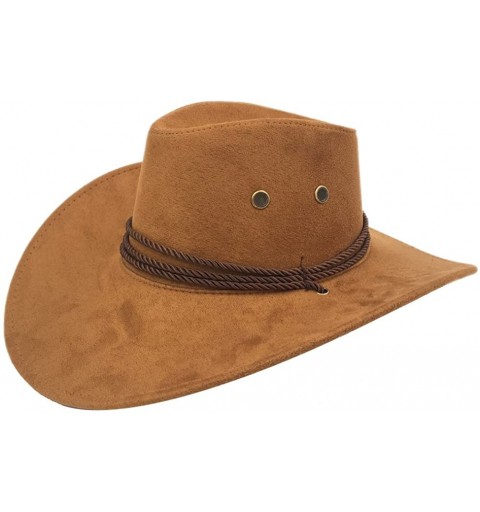 Cowboy Hats Men's Outback Faux Felt Wide Brim Western Cowboy Hat - Brown - CF18DERZ8MO $13.90