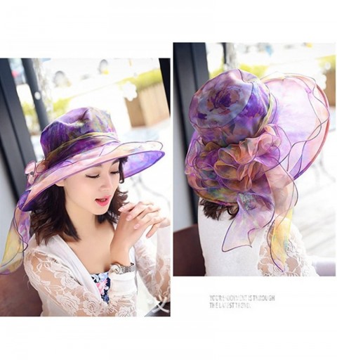 Sun Hats Women's Colorful Organza Sun Hat Wide Brim Tea Party Kentucky Derby Hat - Purple - CJ1836D8DW5 $21.05