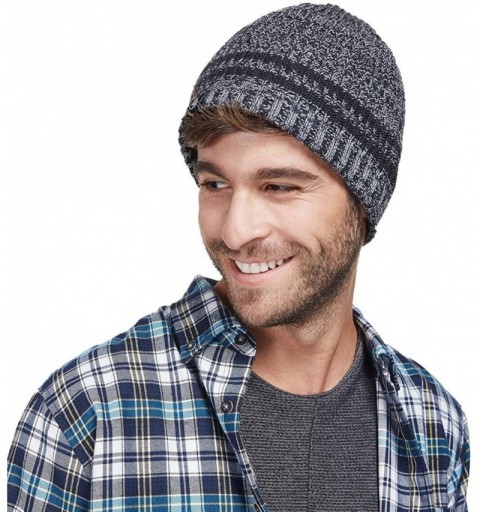 Skullies & Beanies Merino Wool Skull Beanie-Mens Daily Warm Soft Winter Hat Stripe Mix Knit Cap - Dark Grey - CT186HGRUG3 $7.83