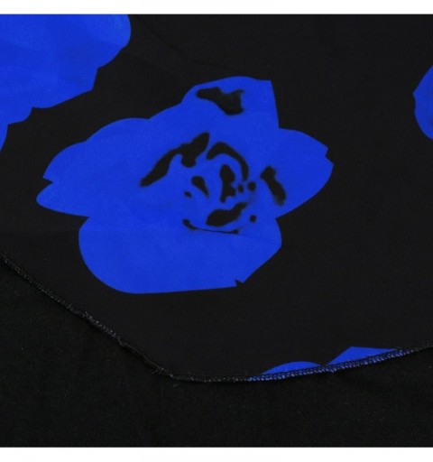 Headbands Women's Long Sleeve O-Neck Casual Rose Print Chiffon Ruffles Mini Dress - Blue - CH18NS6M84Z $9.28