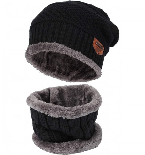 Skullies & Beanies Fleece Winter Knit Beanie Hat Slouchy Cap Neck Warmer GZX0020 - Black - CD18KLYCLAA $22.62