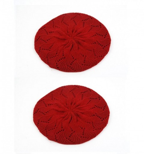 Berets Women's Fashion Knitted Beret Crochet Beanie 802HB - 2 Pcs Red & Red - CZ12608LVMX $25.98