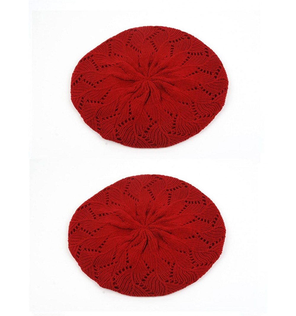 Berets Women's Fashion Knitted Beret Crochet Beanie 802HB - 2 Pcs Red & Red - CZ12608LVMX $25.98
