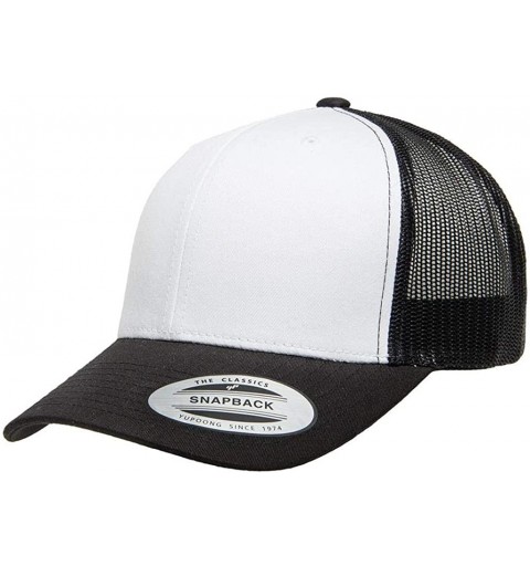 Baseball Caps Yupoong 6606 Curved Bill Trucker Mesh Snapback Hat with NoSweat Hat Liner - White Front/Black - CA18O8ZDYKN $13.62