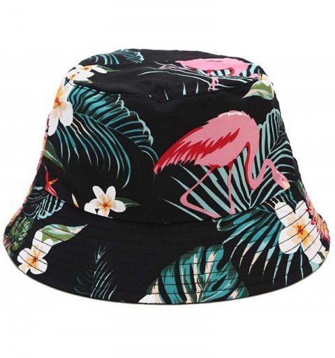Bucket Hats Unisex Print Double-Side-Wear Reversible Bucket Hat - Flamingo Black - CQ199728Y22 $25.82