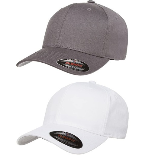 Baseball Caps 2-Pack Premium Original Cotton Twill Fitted Hat w/THP No Sweat Headliner Bundle Pack - 1-grey/1-white - CD185G5...