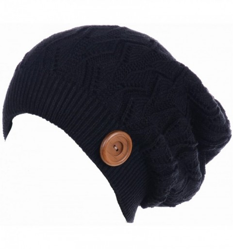 Skullies & Beanies Winter Womens Fashion Bun Ponytail Fleece Lined Slouchy Knit Beanie Hat - Black - CD1860A2UTE $14.57