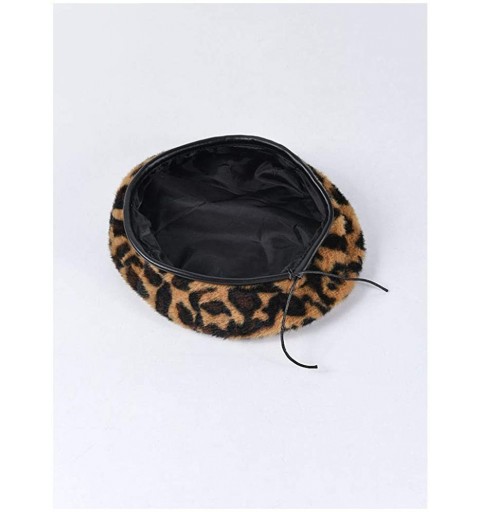Berets Fashion Lady Leopard Print Beret Hat Wool Warm Plain Beanie Hat Cap - Brown-thick - CG192UUU2CY $18.64