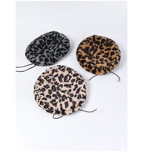 Berets Fashion Lady Leopard Print Beret Hat Wool Warm Plain Beanie Hat Cap - Brown-thick - CG192UUU2CY $18.64