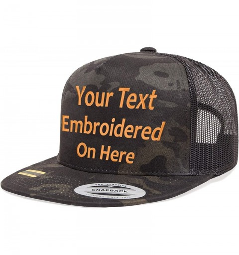 Baseball Caps Custom Trucker Flatbill Hat Yupoong 6006 Embroidered Your Text Snapback - Multicam Black - C518QS72NE2 $34.49