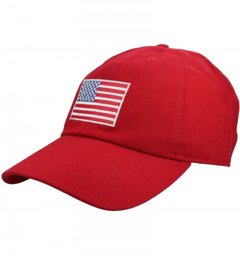 Baseball Caps 100% Cotton Polo Style U.S. Flag Embroidery Baseball Cap Hat Adjustable Size - Red - C818DCOAL8T $10.41