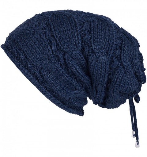 Skullies & Beanies Cable Knit Slouchy Chunky Oversized Soft Warm Winter Beanie Hat - Navy - CG186Y53YU6 $12.62