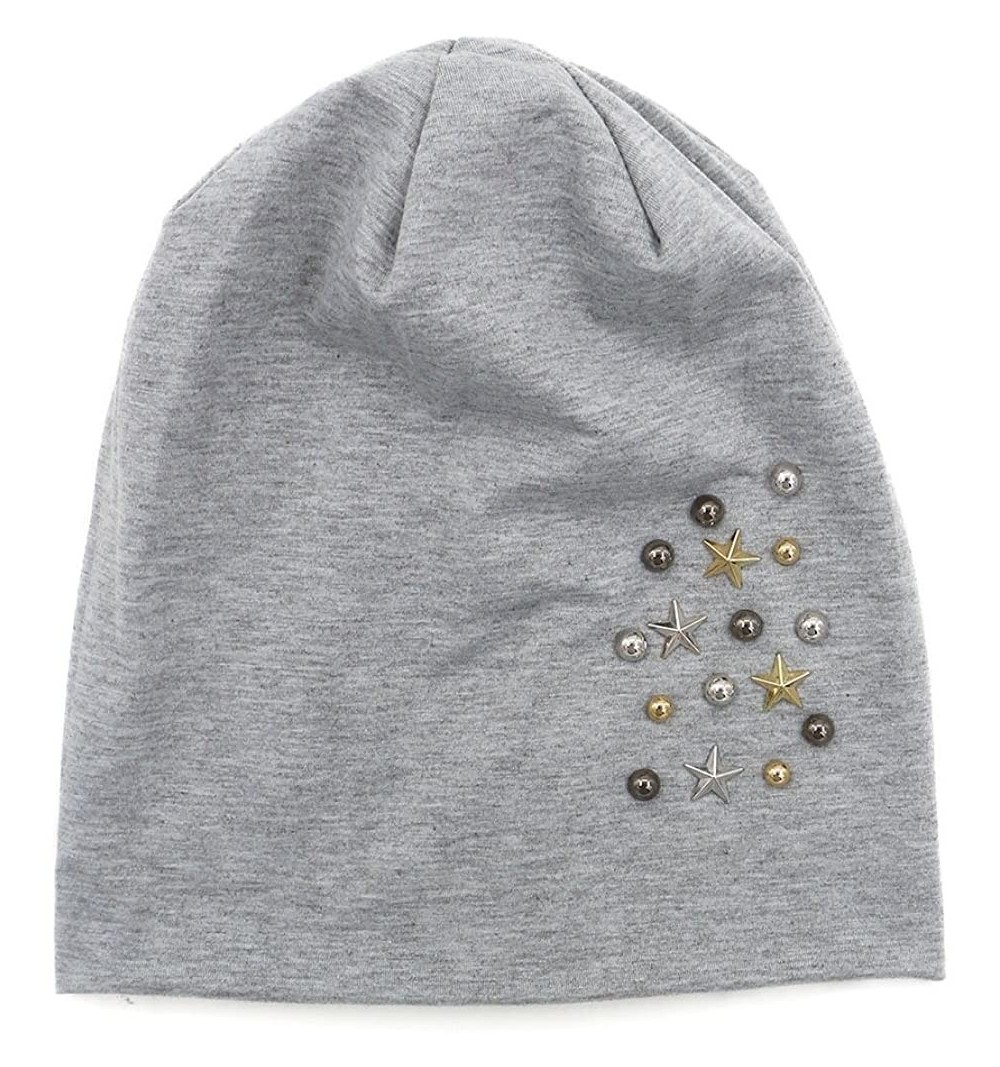 Skullies & Beanies Star Beanie Hat for Women- Pearl Bead Caps- New Spring Slouch Bonnet - Light Grey - C118D6REOTL $26.80