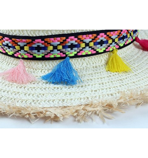 Sun Hats Colorful Tassels Women's Straw Hat Wide Brim Beach Summer Sun Hat - Hat002-white - CK182MUUWZW $12.59