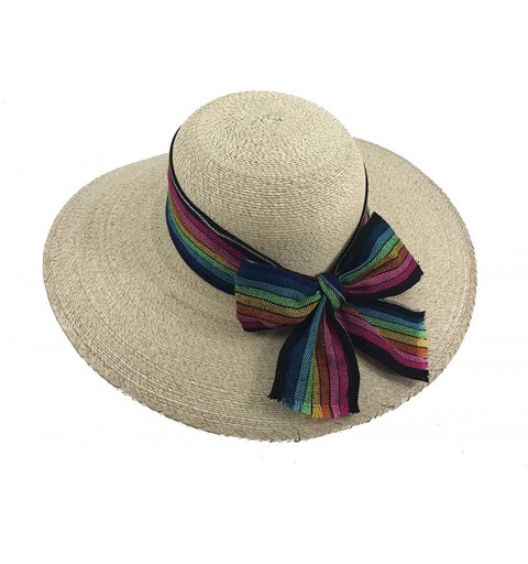 Sun Hats The Original DAMA Lady's Moreno Palm Straw Sun Hat - Natural W/ Black/Rainbow Bow - CG184NHKRD4 $33.49