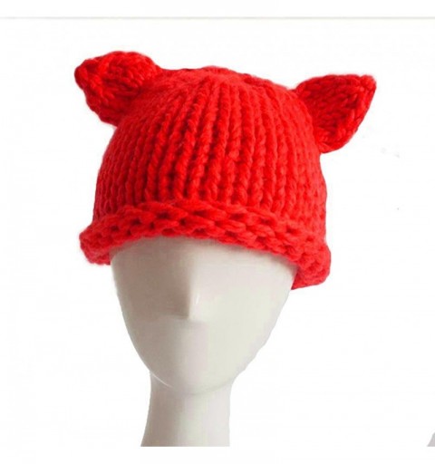 Skullies & Beanies Knit Beanie Cat Ears Cap for Baby & Kids & Pussycat Hat Women's March - Red - CM188A70S3U $8.63