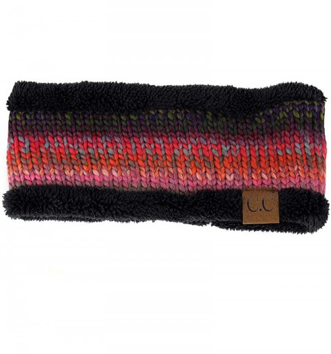 Cold Weather Headbands Women's Multicolored Stretchy Knit Black Sherpa Lined Ear Warmer Headband - Burgundy Mix - CN18IZGN68U...