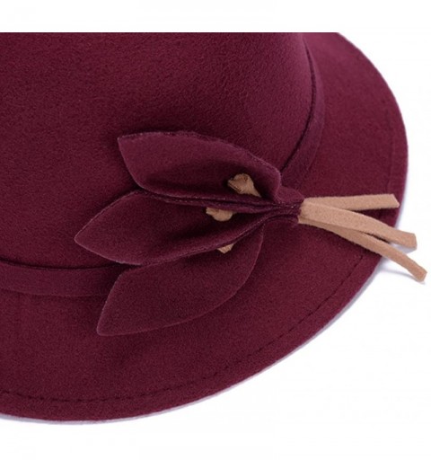 Bomber Hats Fahion Style Woolen Cloche Bucket Hat with Flower Accent Winter Hat for Women - Red-a - CJ1208QHEXD $18.10