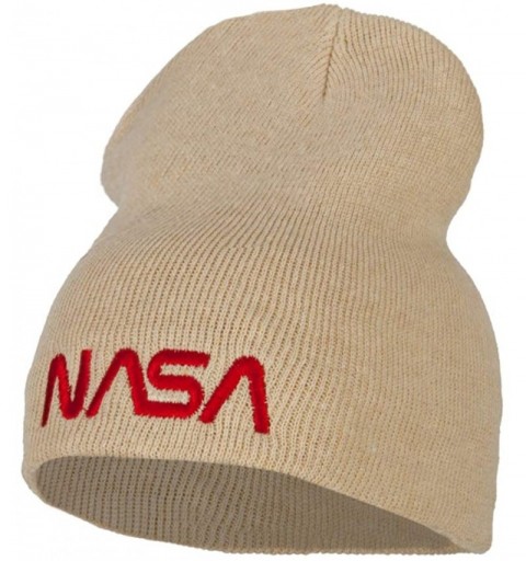 Skullies & Beanies NASA Letter Logo Embroidered Stretch ECO Cotton Short Beanie - Beige - CK18K79TGGL $25.29