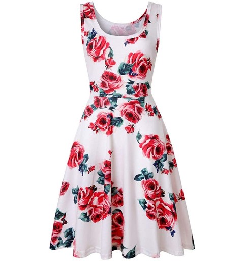 Rain Hats Dresses for Womens- Women Sleeveless Leopard Floral Print Summer Beach A Line Casual Party Dress - 4 Red - CZ18Q6AS...