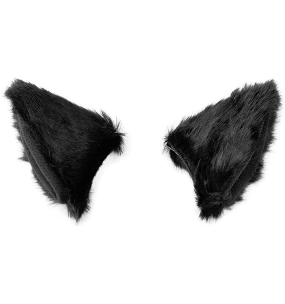 Headbands Cat Fox Long Fur Ears Hair Clip Cosplay Costume Kit Fancy Dress Halloween Party - Black - CZ18I25SQWS $7.65