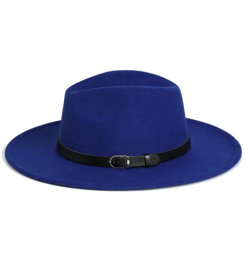 Fedoras Women Wide Brim Vintage Wool Jazz Hat Panama Hat with Belt (Black- One Size) - Blue - C418AOR59RC $11.60