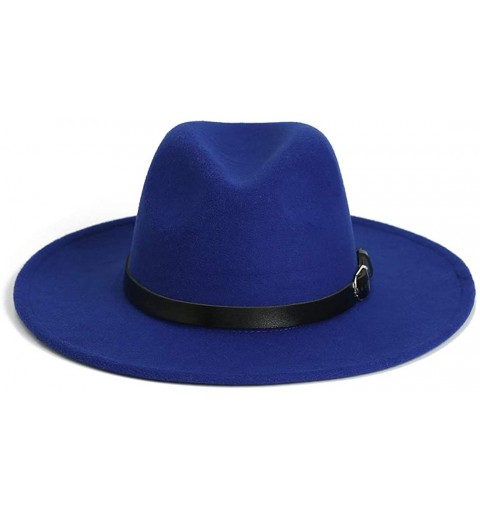 Fedoras Women Wide Brim Vintage Wool Jazz Hat Panama Hat with Belt (Black- One Size) - Blue - C418AOR59RC $11.60