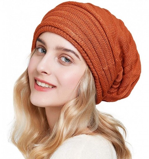 Skullies & Beanies Knit Slouchy Beanie Hats for Women Oversized Warm Winter Hats Baggy Ski Cap - Orange - CV18ZA3WTMG $12.16
