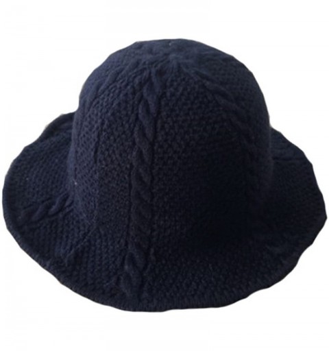 Bucket Hats Women's Cable Knit Foldable Wool Blend Church Cloche Cap Bucket Hat Bowler Hats - Navy - CQ188Q5UD80 $20.04