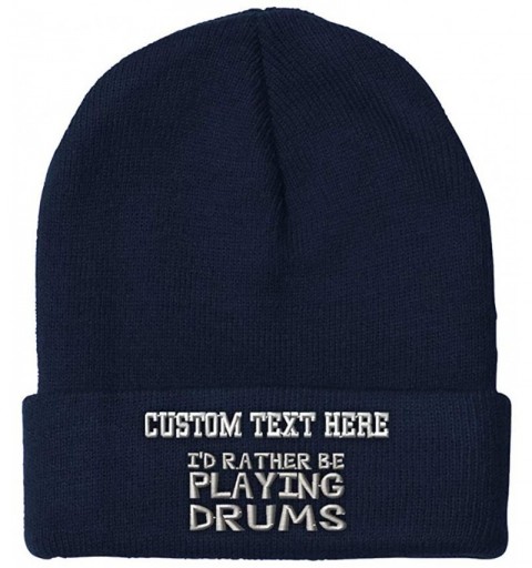 Skullies & Beanies Custom Beanie for Men & Women I'd Rather Be Playing Drums Embroidery Acrylic - Navy - CI18ZWO6NL0 $37.40