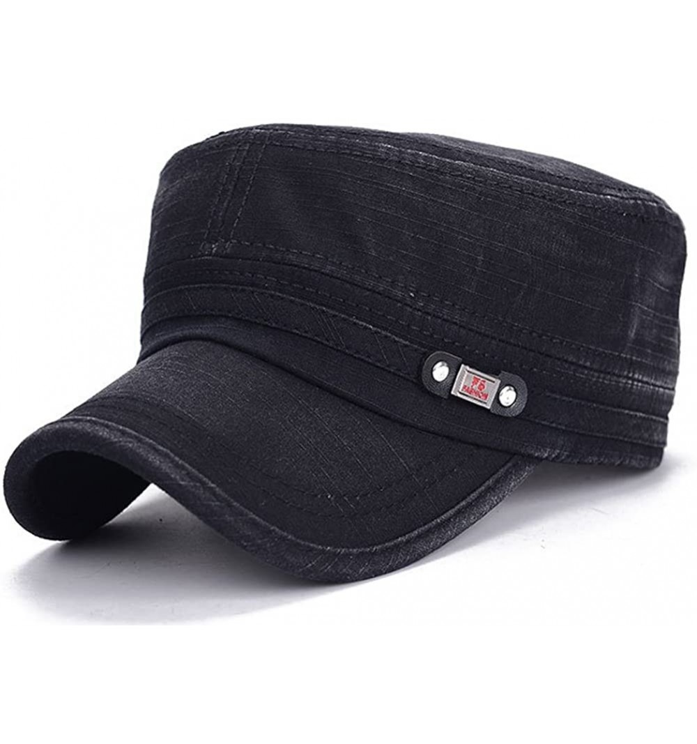 Baseball Caps Adjustable Flat Top Cap Solid Brim Army Cadet Style Military Hat Baseball Cap - Black - CN17YHY7L4Z $12.24