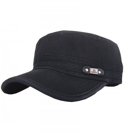 Baseball Caps Adjustable Flat Top Cap Solid Brim Army Cadet Style Military Hat Baseball Cap - Black - CN17YHY7L4Z $12.24