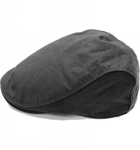 Newsboy Caps Mens Classic Wax Cord Flat Cap Hat - Black - C718DHKL7KX $15.21