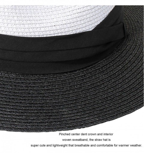 Sun Hats Women Straw Panama Hat Fedora Beach Sun Hat Wide Brim Straw Roll up Hat UPF 30+ - Fedora White Black - CZ18R3COD5O $...