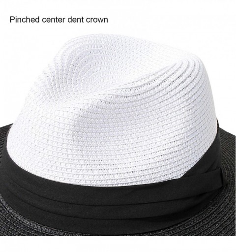 Sun Hats Women Straw Panama Hat Fedora Beach Sun Hat Wide Brim Straw Roll up Hat UPF 30+ - Fedora White Black - CZ18R3COD5O $...