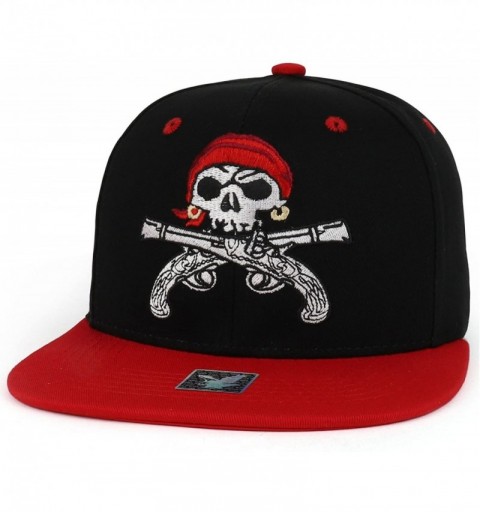 Baseball Caps Pirate Skull Guns Embroidered Flatbill Cotton Snapback Cap - Black Red - CA18DUGEIMG $14.71