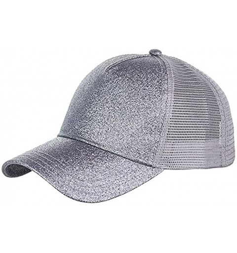 Baseball Caps Ponycap Messy High Bun Ponytail Adjustable Glitter Mesh Trucker Baseball Cap Hair Band As Gift - Grey - C618EH4...