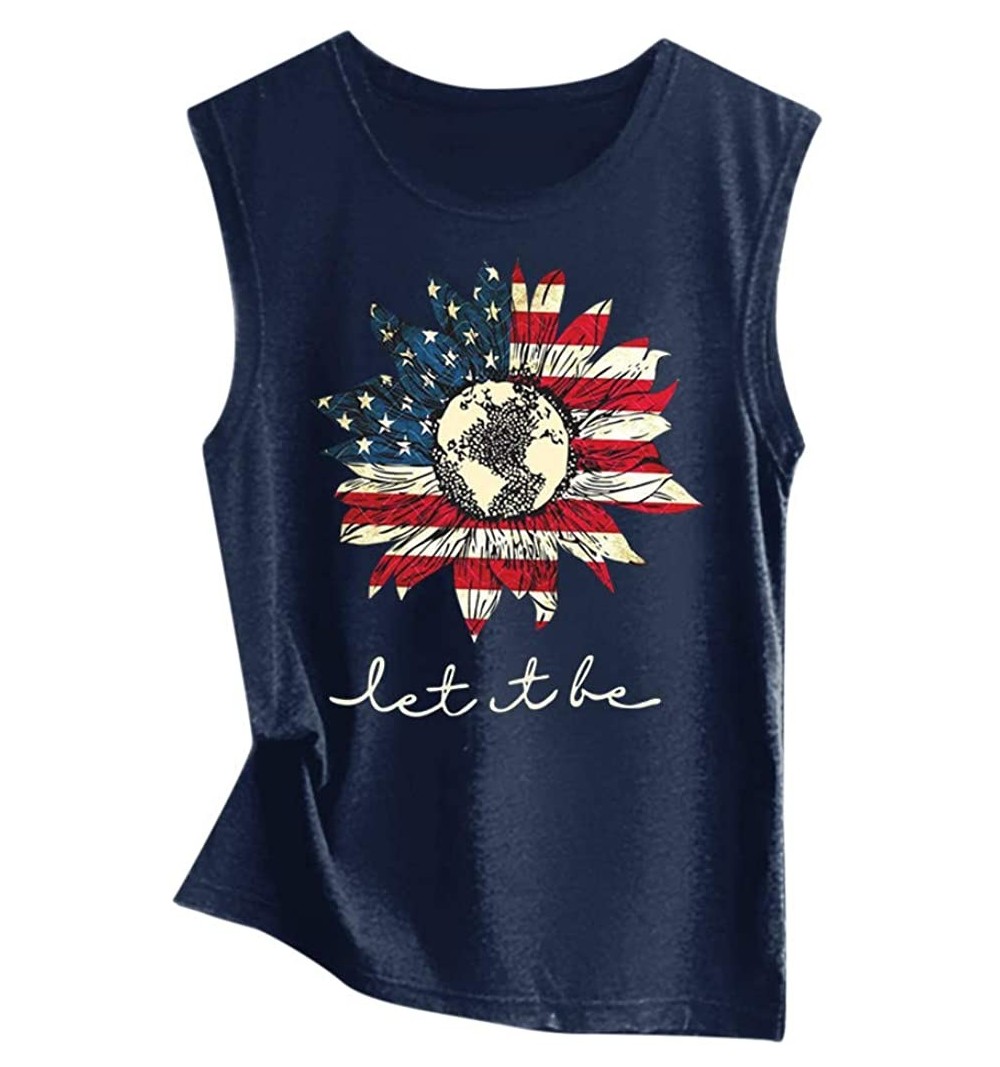 Baseball Caps Tank Tops for Womens- Sleeveless Sunflowe Print Shirt Casual Loose Soft Comfortable - 4116navy - CT18TK0S9WD $1...