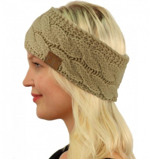 Cold Weather Headbands Winter Fuzzy Fleece Lined Thick Knitted Headband Headwrap Earwarmer - Solid Beige - CJ18I4C78YL $21.24
