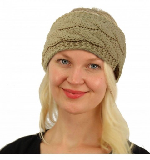 Cold Weather Headbands Winter Fuzzy Fleece Lined Thick Knitted Headband Headwrap Earwarmer - Solid Beige - CJ18I4C78YL $11.56