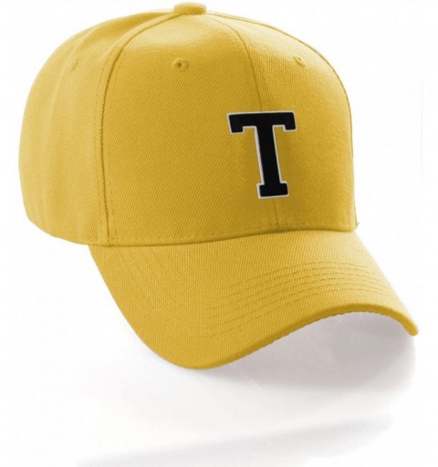 Baseball Caps Classic Baseball Hat Custom A to Z Initial Team Letter- Yellow Cap White Black - Letter T - CP18IDU3TIR $12.22