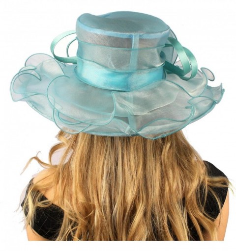 Sun Hats Darling Flower Satin Swirl Party Ruffle Derby Bucket Floppy Organza Hat - Mint - CX12DQJZ675 $20.94